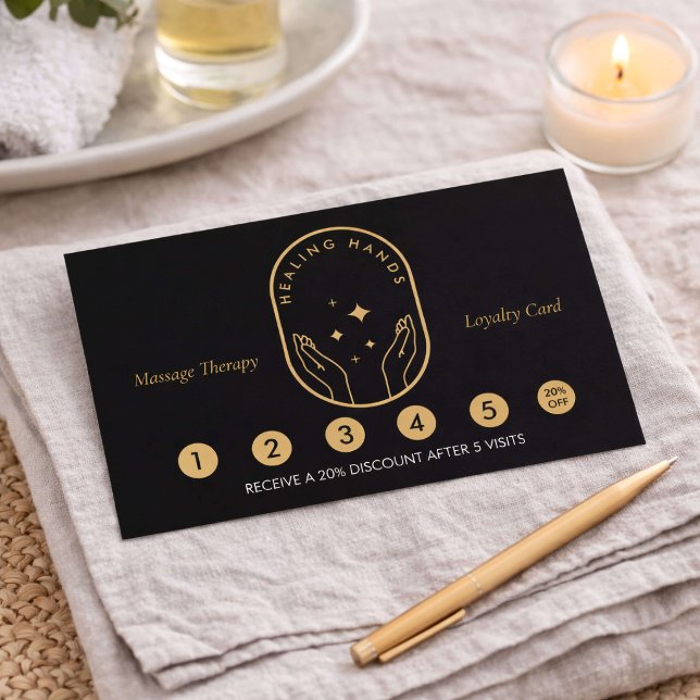 Modern Healing Hands Massage Therapy Loyalty Card Treuekarte (Von Creator hochgeladen)