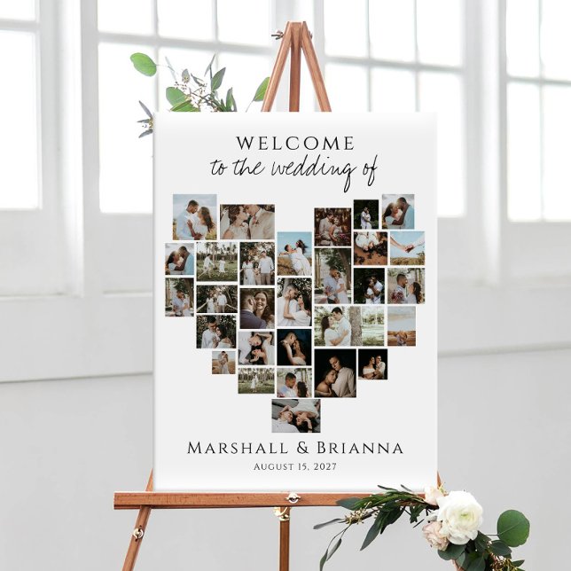 Modern Heart Photo Collage Wedding Welcome Poster (Von Creator hochgeladen)