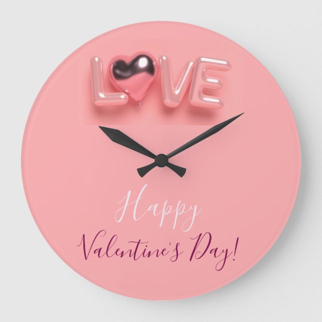  MODERN  HEART PINK VALENTINES DAY   GROßE WANDUHR (Vorderseite)