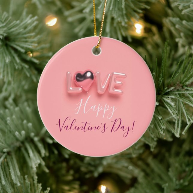  MODERN  HEART PINK VALENTINES DAY   KERAMIK ORNAMENT (Baum)