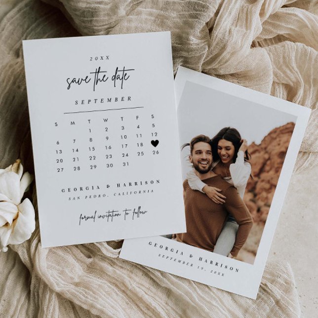 Modern Heart Save the Date Kalender Fotokarte (Von Creator hochgeladen)