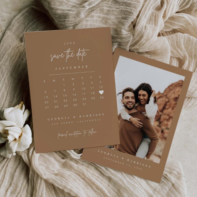 Modern Heart Save the Date Kalender Fotokarte (Von Creator hochgeladen)
