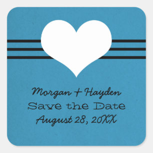 Modern Heart Save the Date Stickers, Blue Quadratischer Aufkleber