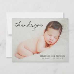 Modern Heart Schrift Neugeborenes Baby Mädchen Dankeskarte