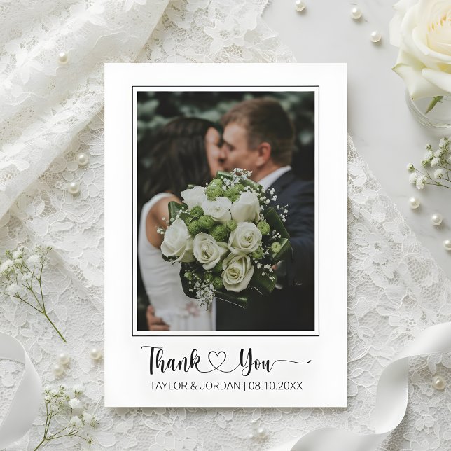 Modern Heart Script Photo Wedding Thank You Card Dankeskarte (Von Creator hochgeladen)