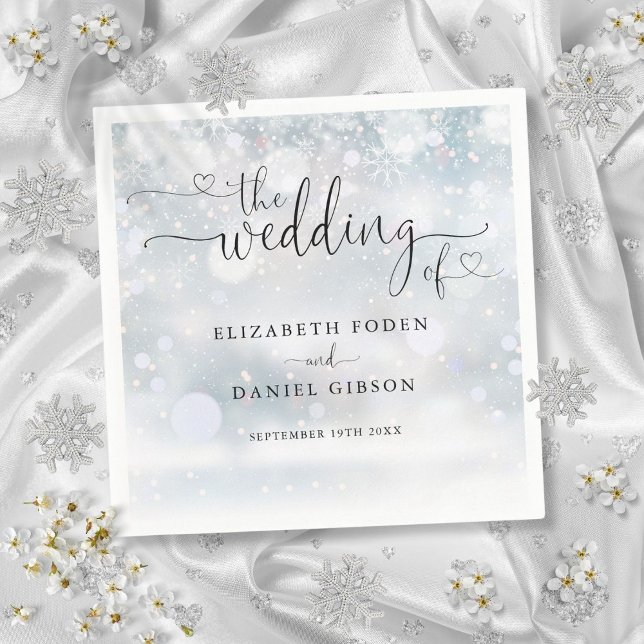 Modern Heart Script Winter Wedding Serviette (Modern Heart Script Winter Wedding Napkins)