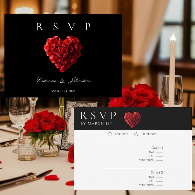 Modern Heart Shaped Red Roses-RSVP-Wedding- RSVP Karte (Red Roses in the Shape of a Heart Wedding Collection- Black and White)