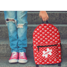 Modern Heart und Puzzleteile | Valentinstag Rot Bedruckter Rucksack