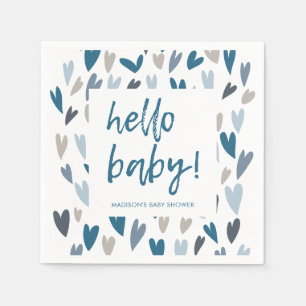Modern Hearts Blue Boy Baby Dusche Party Napkins Serviette