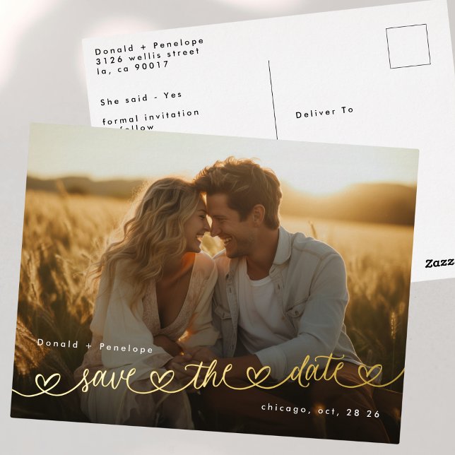 Modern Hearts Save The Date Photo Wedding Website Folie Einladungspostkarte (Von Creator hochgeladen)