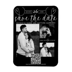 Modern Hearts Schwarz-Weiß Chic Save-the-Date Magnet