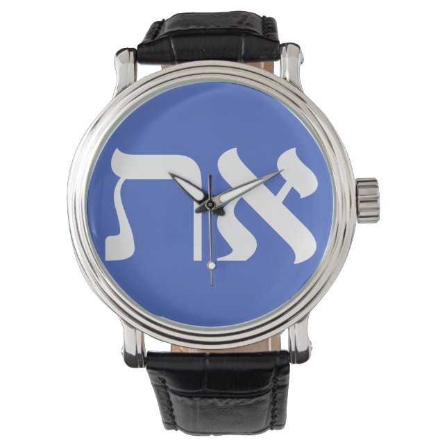 Modern Hebrew Aleph Tav White Typografie Armbanduhr (Vorderseite)