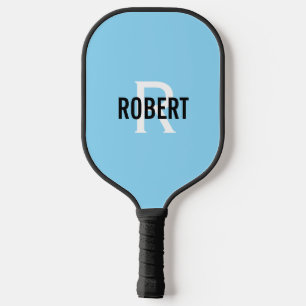 Modern hellblau-weiße Monogramm-Bezeichnung Pickleball Schläger