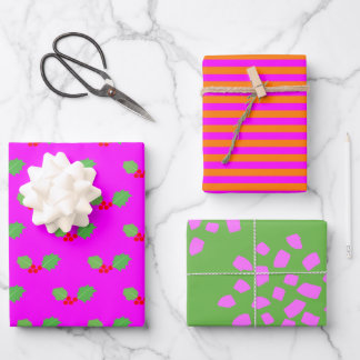 Modern Hellgrün Orange Hot Pink Weihnachten Geschenkpapier Set