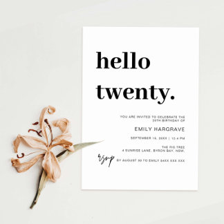Modern Hello 20. Geburtstagsparty Einladung