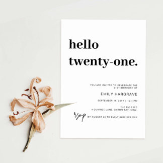 Modern Hello 21. Geburtstagsfeier Party Einladung