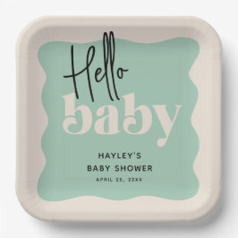 Modern Hello Baby Mint & Cream Baby Dusche Pappteller