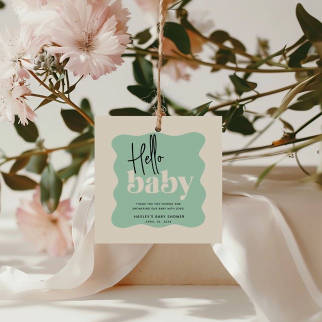 Modern Hello Baby Mint Green & Cream Baby Dusche Geschenkanhänger (Von Creator hochgeladen)