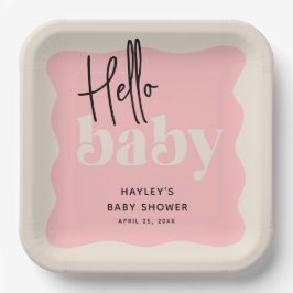 Modern Hello Baby Pink & Cream Baby Dusche Pappteller