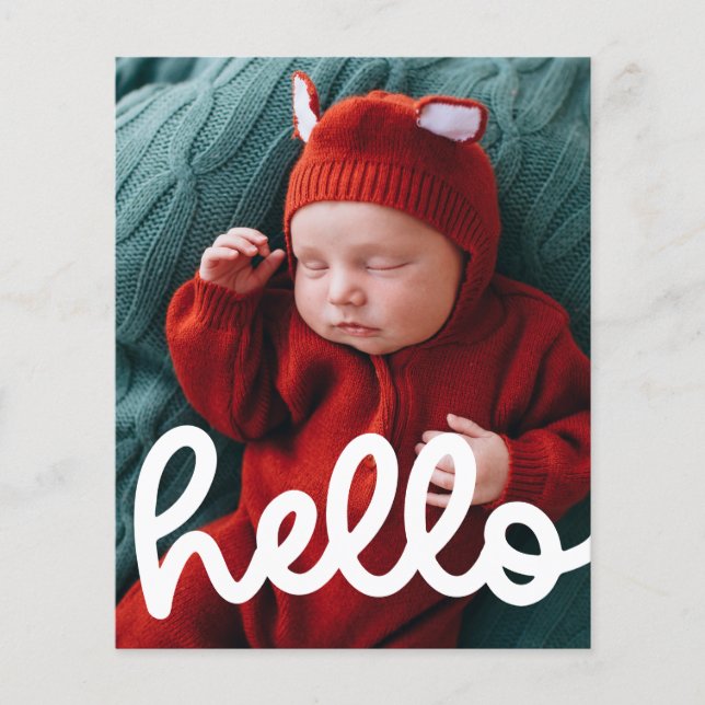 Modern Hello Birth Ankündigung mit Foto Budget Flyer (Vorne)