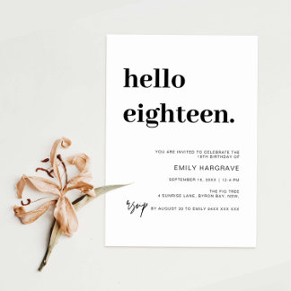 Modern Hello Eighteen Birthday Party Invitation Einladung