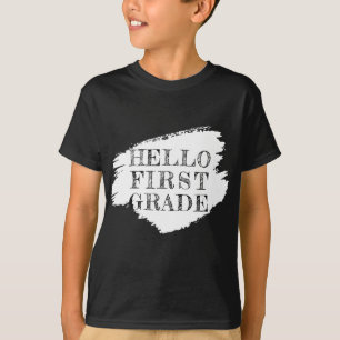 Modern Hello First Grade Kids Black T-Shirt
