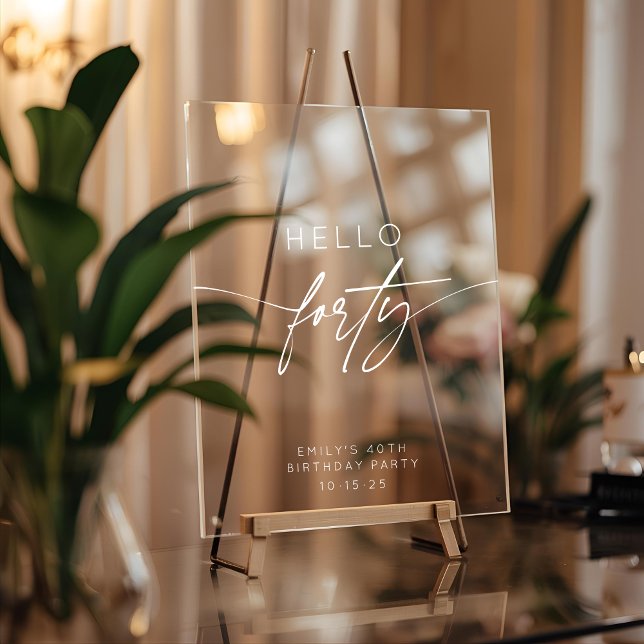 Modern Hello Forty 40th Birthday Party Welcome Acrylschild (Von Creator hochgeladen)