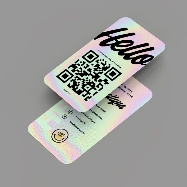 MODERN HELLO MONOGRAM LOGO HOLOGRAPHIC QR VISITENKARTE (MODERN HELLO MONOGRAM LOGO HOLOGRAPHIC QR BUSINESS CARD
)
