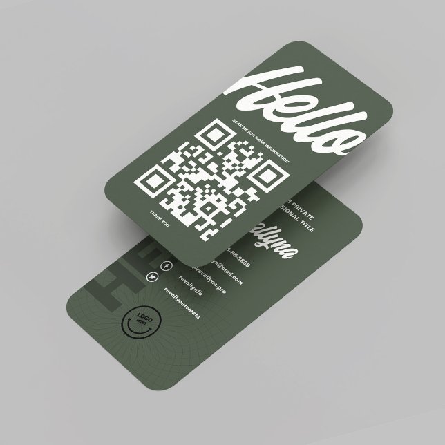 MODERN HELLO MONOGRAM LOGO MOSS GREEN QR CODE VISITENKARTE (MODERN HELLO MONOGRAM LOGO MOSS GREEN QR CODE BUSINESS CARD
)