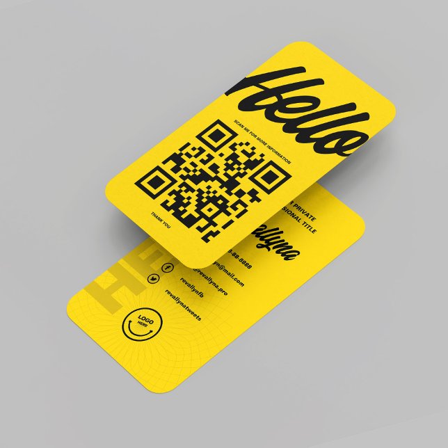 MODERN HELLO MONOGRAM LOGO YELLOW QR CODE VISITENKARTE (MODERN HELLO MONOGRAM LOGO YELLOW QR CODE BUSINESS CARD
)
