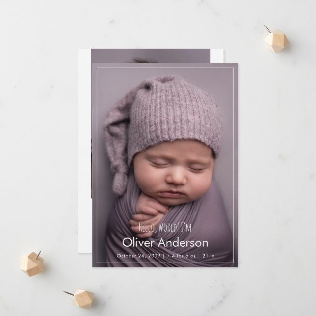 Modern Hello Newborn Baby Photo Collage Birth  Ankündigung (Vorderseite/Rückseite Beispiel)