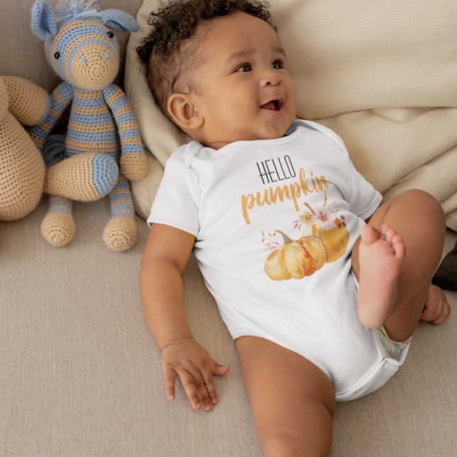 Modern Hello Pumpkin Orange Pumpkin mit Blume Baby Strampler (Von Creator hochgeladen)