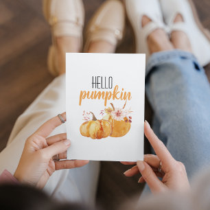Modern Hello Pumpkin Orange Pumpkin mit Blume Feiertagskarte