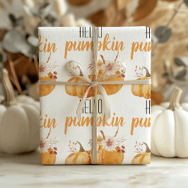 Modern Hello Pumpkin Orange Pumpkin mit Blume Geschenkpapier