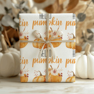 Modern Hello Pumpkin Orange Pumpkin mit Blume Geschenkpapier