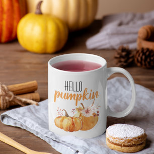 Modern Hello Pumpkin Orange Pumpkin mit Blume Kaffeetasse