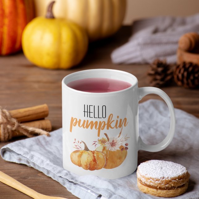 Modern Hello Pumpkin Orange Pumpkin mit Blume Kaffeetasse (Von Creator hochgeladen)