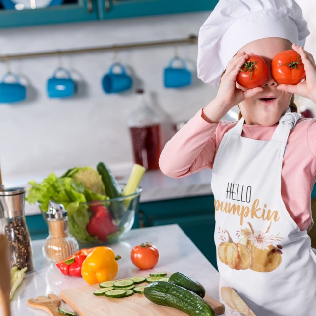 Modern Hello Pumpkin Orange Pumpkin mit Blume Kinderschürze (Von Creator hochgeladen)