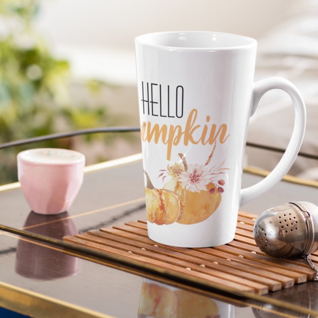 Modern Hello Pumpkin Orange Pumpkin mit Blume Milchtasse (Von Creator hochgeladen)