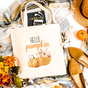 Modern Hello Pumpkin Orange Pumpkin mit Blume Tragetasche