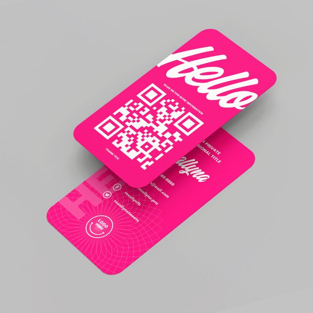 MODERN HELLO QR CODE HOT PINK VISITENKARTE (MODERN HELLO QR CODE HOT PINK BUSINESS CARD
)