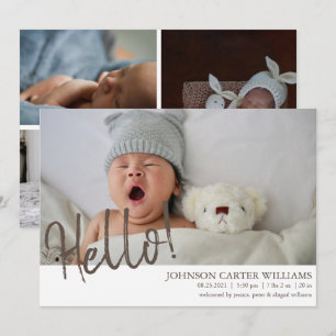 Modern Hello Script 4 Fotos Birth Ankündigung