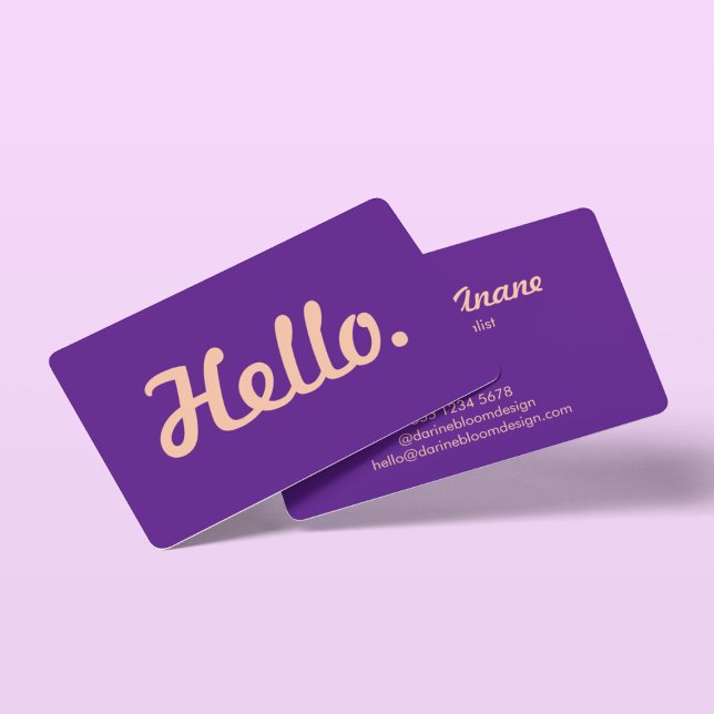 Modern Hello Script Pink & Lila Lässig Trendy Visitenkarte (Von Creator hochgeladen)