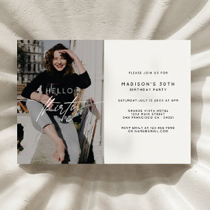 Modern Hello Thirty Birthday Party Foto Script Einladung