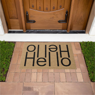 Modern Hello Welcome Word Art on Imitats Burlap Fußmatte