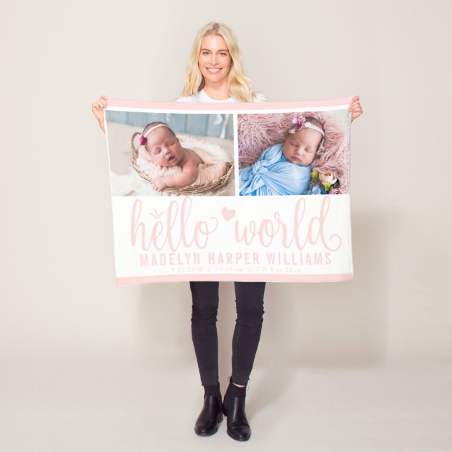 Modern Hello World Blush Pink Foto Collage Fleecedecke (Beispiel)