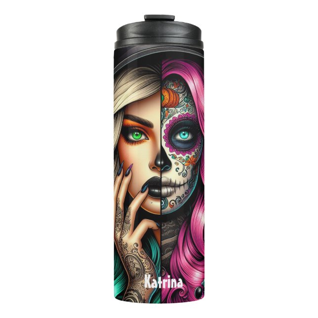 Modern Hexengotik Halloween Tumbler Name Thermosbecher (Vorderseite)