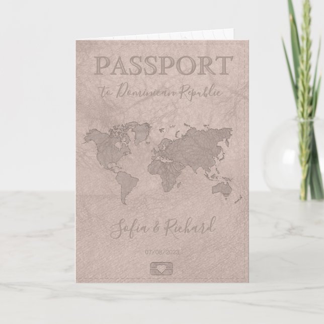 Modern Hochzeit in Urlaubsort Passport - Weltkarte Einladung (Vorderseite)