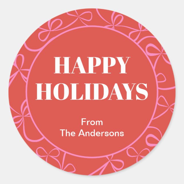 Modern Holiday Bold Red & Pink Ribbon Pattern Runder Aufkleber (Vorderseite)