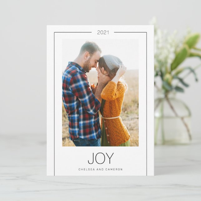 Modern Holiday Joy Foto Card (Stehend Vorderseite)